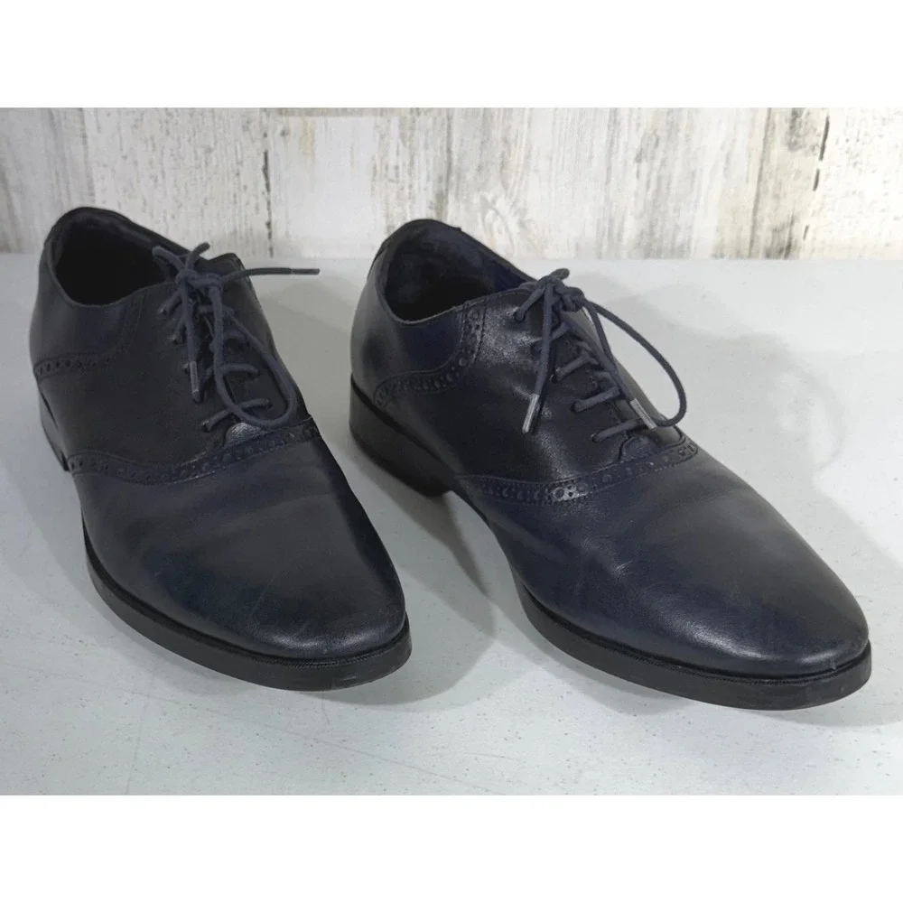 Cole Haan Grand OS Oxford 11 M Navy‎ Blue Leather Lace Up Dress Shoes READ
